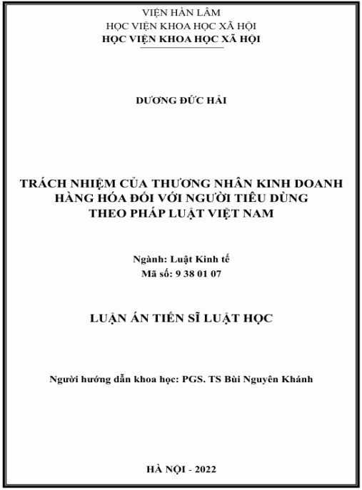 Luận án Trách nhiệm của thương nhân kinh doanh hàng hóa đối với người tiêu dùng theo pháp luật Việt Nam