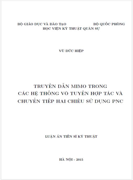 Luận án Truyền dẫn MIMO trong các hệ thống vô tuyến hợp tác và chuyển tiếp hai chiều sử dụng PNC