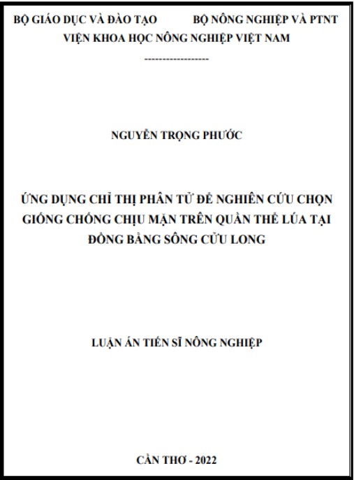 Luận án Ứng dụng chỉ thị phân tử để nghiên cứu chọn giống chịu mặn trên quần thể lúa tại Đồng Bằng Sông Cửu Long