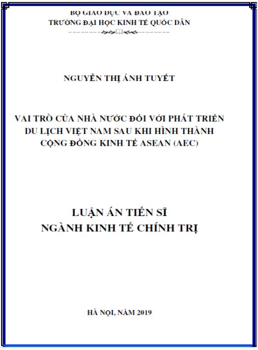 Luận án Vai trò của nhà nước đối với phát triển du lịch Việt Nam sau khi hình thành cộng đồng kinh tế ASEAN (AEC)