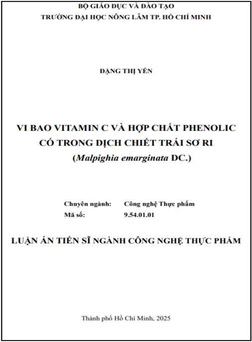 Luận án Vi bao vitamin C và hợp chất phenolic có trong dịch chiết trái sơ ri