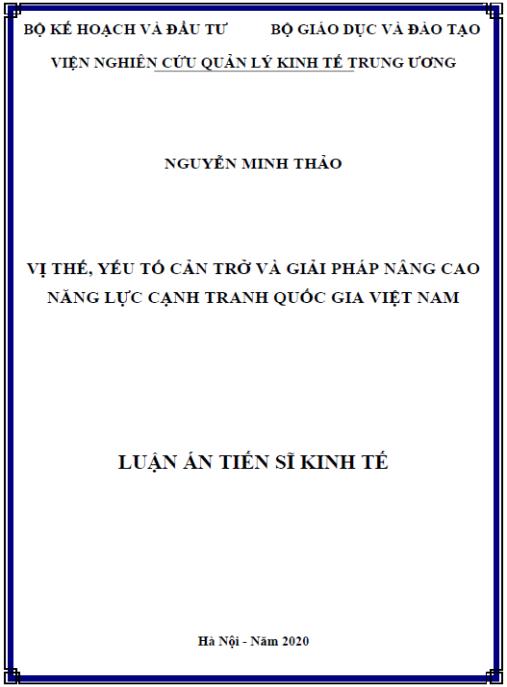 Luận án Vị thế, yếu tố cản trở và giải pháp nâng cao năng lực cạnh tranh quốc gia Việt Nam