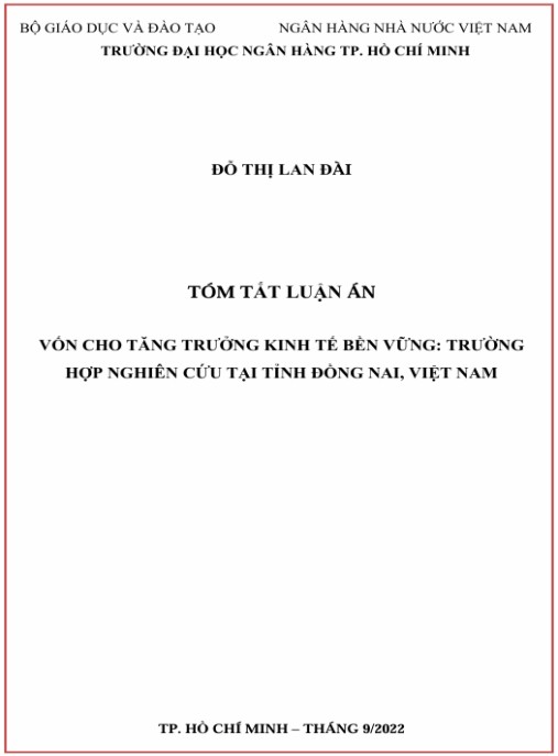 Luận án Vốn cho tăng trưởng kinh tế bền vững trường hợp nghiên cứu tại tỉnh Đồng Nai, Việt Nam