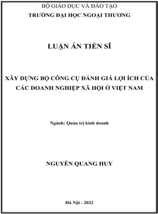 Luận án Xây dựng bộ công cụ đánh giá lợi ích của các doanh nghiệp xã hội ở Việt Nam