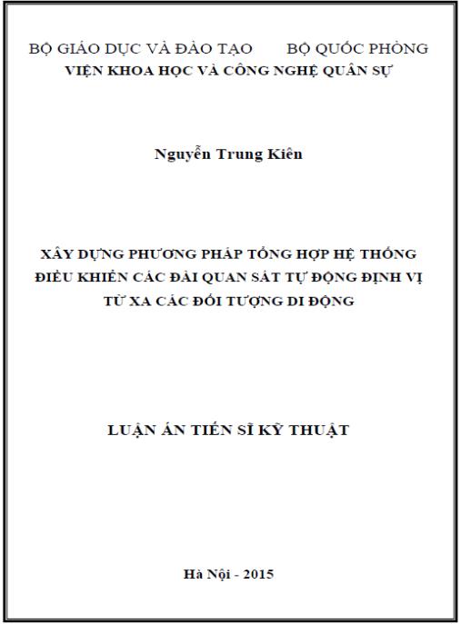 Luận án Xây dựng phương pháp tổng hợp hệ thống điều khiển các đài quan sát tự động định vị từ xa các đối tượng di động
