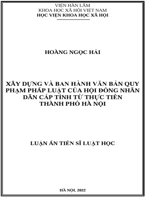 Luận án Xây dựng và ban hành văn bản quy phạm pháp luật của Hội đồng nhân dân cấp tỉnh từ thực tiễn thành phố Hà Nội