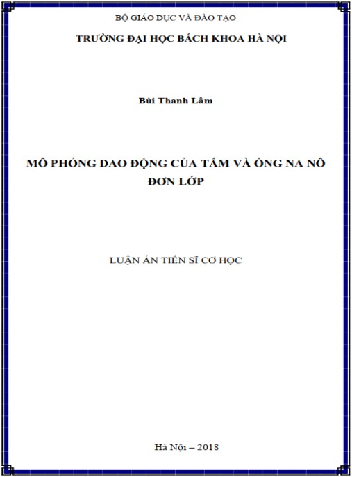Luận án Mô phỏng dao động của tấm và ống na nô đơn lớp.