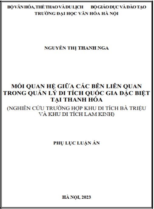Luận án Mối quan hệ giữa các bên liên quan trong quản lý di tích quốc gia đặc biệt tại Thanh Hóa (Nghiên cứu trường hợp Khu di tích Bà Triệu và Khu di tích Lam Kinh)