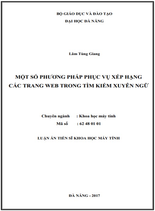 Luận án Một số phương pháp phục vụ xếp hạng trang Web trong tìm kiếm xuyên ngữ