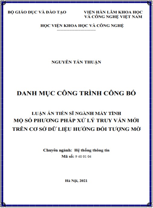 Luận án Một số phương pháp xử lý truy vấn mới trên cơ sở dữ liệu hướng đối tượng mờ