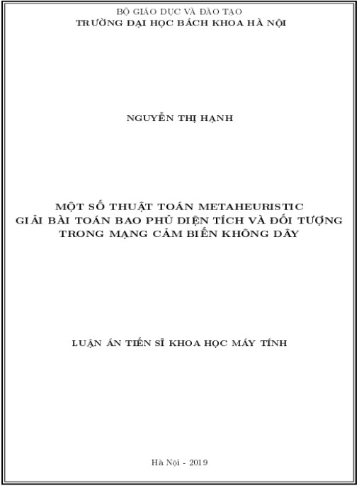 Luận án Một số thuật toán metaheuristic giải bài toán bao phủ diện tích và đối tượng trong mạng cảm biến không dây