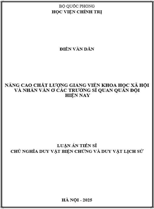 Luận án Nâng cao chất lượng giảng viên khoa học xã hội và nhân văn ở các trường sĩ quan quân đội hiện nay