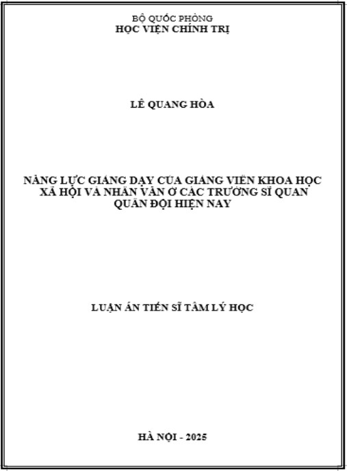 Luận án Năng lực giảng dạy của giảng viên khoa học xã hội và nhân văn ở các trường sĩ quan quân đội hiện nay
