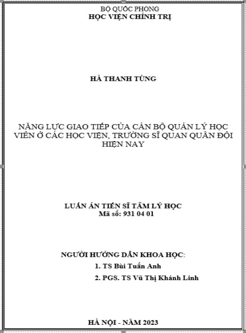 Luận án Năng lực giao tiếp của cán bộ quản lý học viên ở các học viện, trường sĩ quan quân đội hiện nay