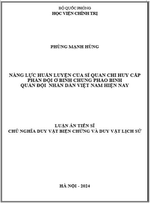 Luận án Năng lực huấn luyện của sĩ quan chỉ huy cấp phân đội ở Binh chủng Pháo binh Quân đội nhân dân Việt Nam hiện nay