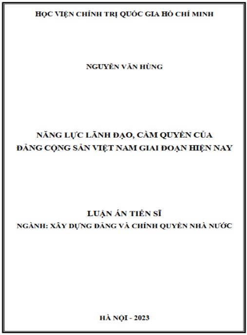 Luận án Năng lực lãnh đạo – cầm quyền của Đảng Cộng sản Việt Nam giai đoạn hiện nay