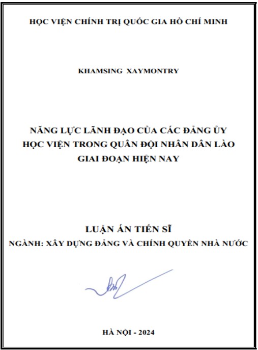 Luận án Năng lực lãnh đạo của các Đảng ủy Học viện trong Quân đội nhân dân Lào giai đoạn hiện nay
