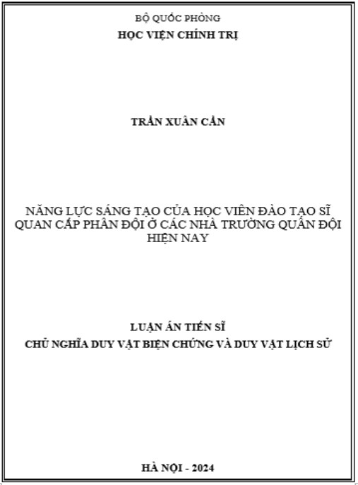 Luận án Năng lực sáng tạo của học viên đào tạo sĩ quan cấp phân đội ở các nhà trường quân đội hiện nay
