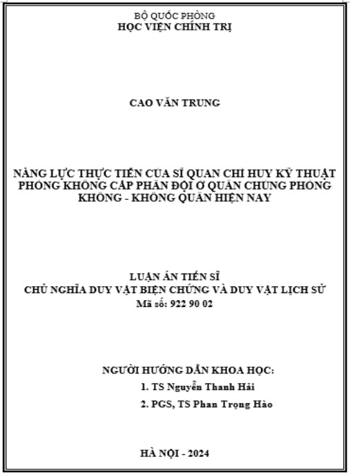 Luận án Năng lực thực tiễn của sĩ quan chỉ huy kỹ thuật phòng không cấp phân đội ở Quân chủng Phòng không – Không quân hiện nay