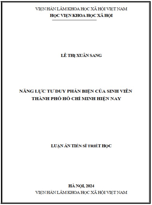 Luận án Năng lực tư duy phản biện của sinh viên Thành phố Hồ Chí Minh hiện nay