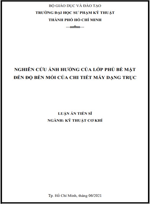 Luận án Nghiên cứu ảnh hưởng của lớp phủ bề mặt đến độ bền mỏi của chi tiết máy dạng trục