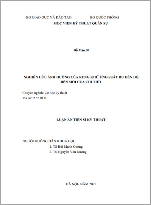 Luận án Nghiên cứu ảnh hưởng của rung khử ứng suất dư đến độ bền mỏi của chi tiết