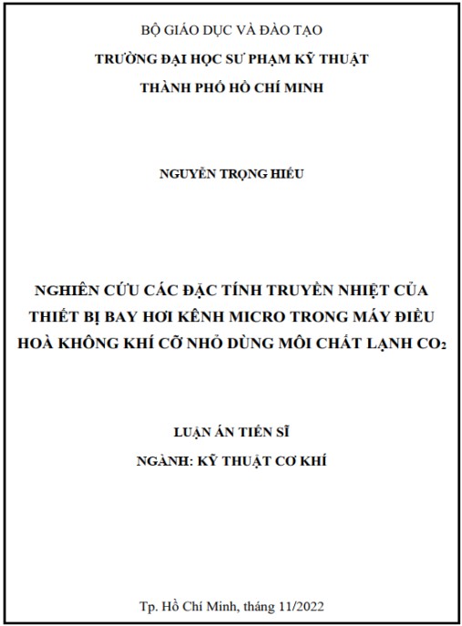 Luận án Nghiên cứu các đặc tính truyền nhiệt của thiết bị bay hơi kênh micro trong máy điều hoà không khí cỡ nhỏ dùng môi chất lạnh co2