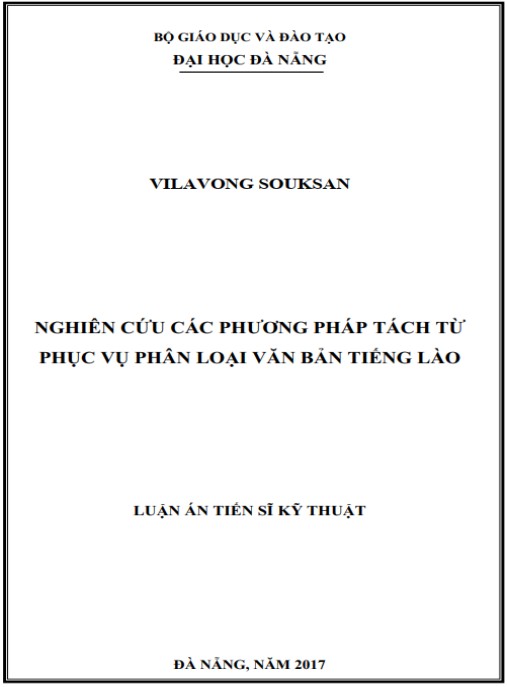 Luận án Nghiên cứu các phương pháp tách từ phục vụ phân loại văn bản tiếng Lào