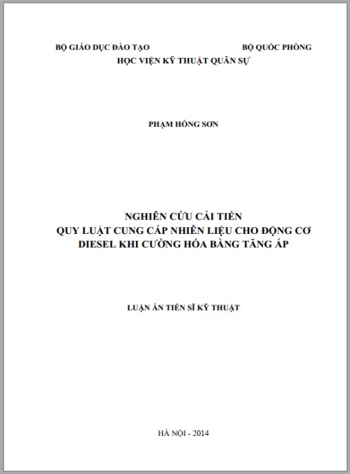 Luận án Nghiên cứu cải tiến quy luật cung cấp nhiên liệu cho động cơ diesel khi cường hóa bằng tăng áp