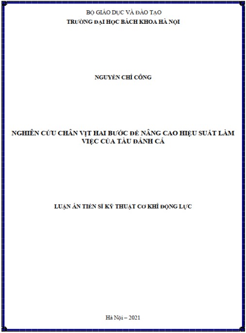 Luận án Nghiên cứu chân vịt hai bước để nâng cao hiệu suất làm việc của tàu đánh cá