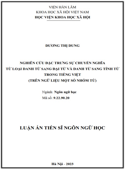 Luận án Nghiên cứu đặc trưng sự chuyển nghĩa từ loại danh từ sang đại từ và danh từ sang tính từ trong tiếng Việt (Trên ngữ liệu một số nhóm từ)