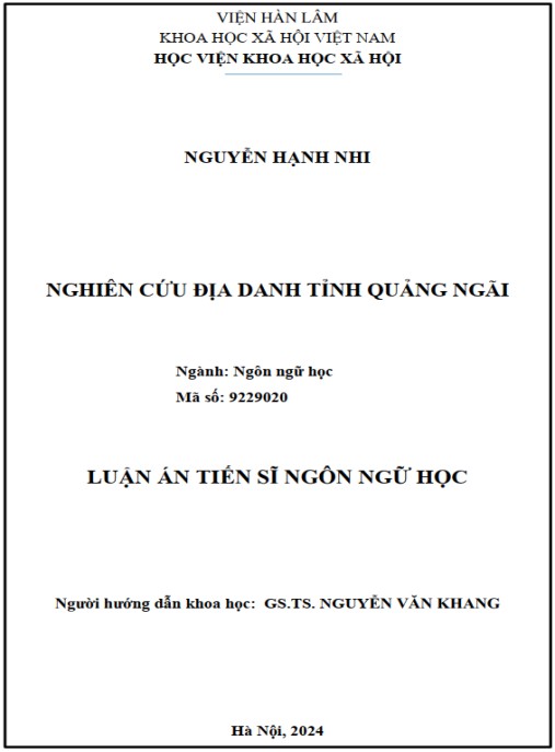 Luận án Nghiên cứu địa danh tỉnh Quảng Ngãi