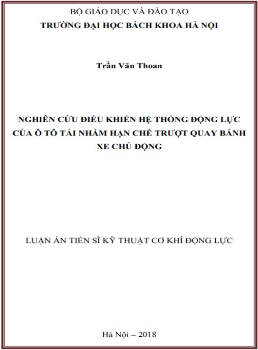 Luận án Nghiên cứu điều khiển hệ thống động lực của ô tô tải nhằm hạn chế trượt quay bánh xe chủ động