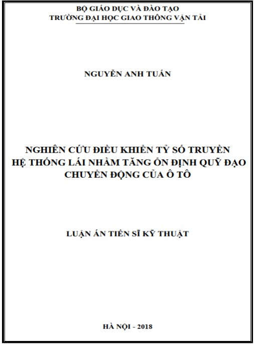 Luận án Nghiên cứu điều khiển tỷ số truyền hệ thống lái nhằm tăng ổn định quỹ đạo chuyển động của ô tô