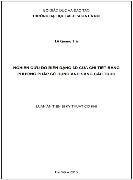 Luận án Nghiên cứu đo biên dạng 3D của chi tiết bằng phương pháp sử dụng ánh sáng cấu trúc