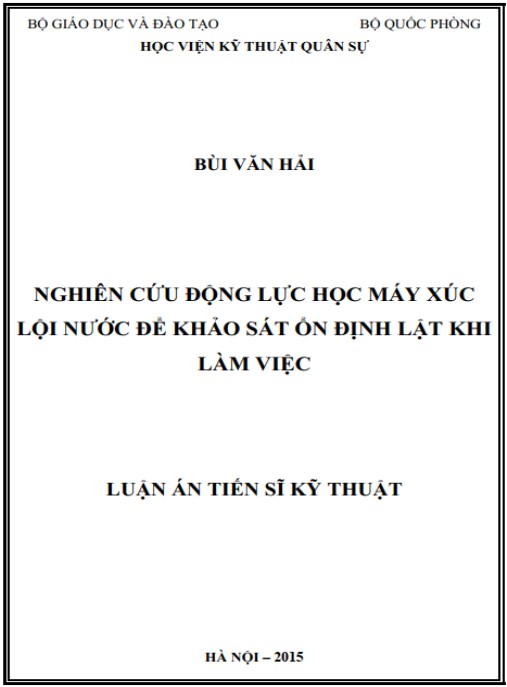 Luận án Nghiên cứu động lực học máy xúc lội nước để khảo sát ổn định lật khi làm việc
