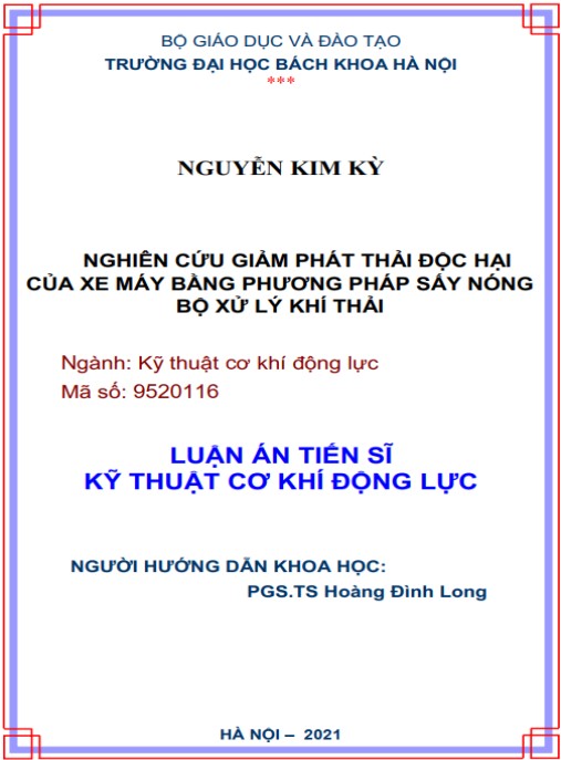 Luận án Nghiên cứu giảm phát thải độc hại của xe máy bằng phương pháp sấy nóng bộ xử lý khí thải
