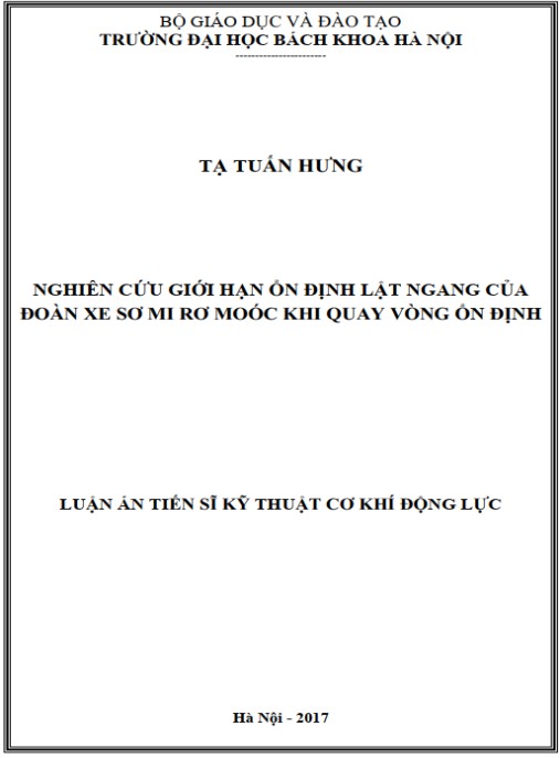 Luận án Nghiên cứu giới hạn ổn định lật ngang của đoàn xe sơ mi rơ moóc khi quay vòng ổn định.