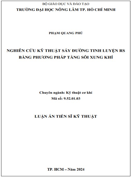 Luận án Nghiên cứu kỹ thuật sấy đường tinh luyện RS bằng phương pháp tầng sôi xung khí