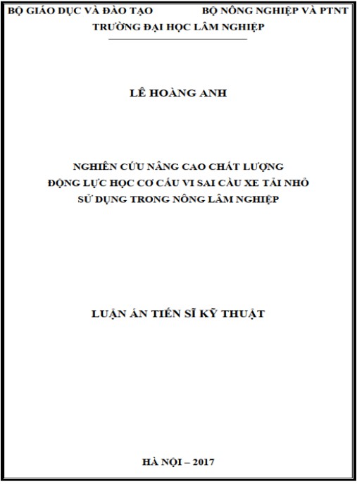 Luận án Nghiên cứu nâng cao chất lượng động lực học cơ cấu vi sai cầu xe tải nhỏ sử dụng trong nông lâm nghiệp.