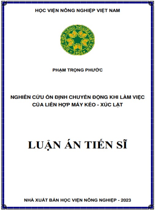 Luận án Nghiên cứu ổn định chuyển động khi làm việc của liên hợp máy kéo – xúc lật