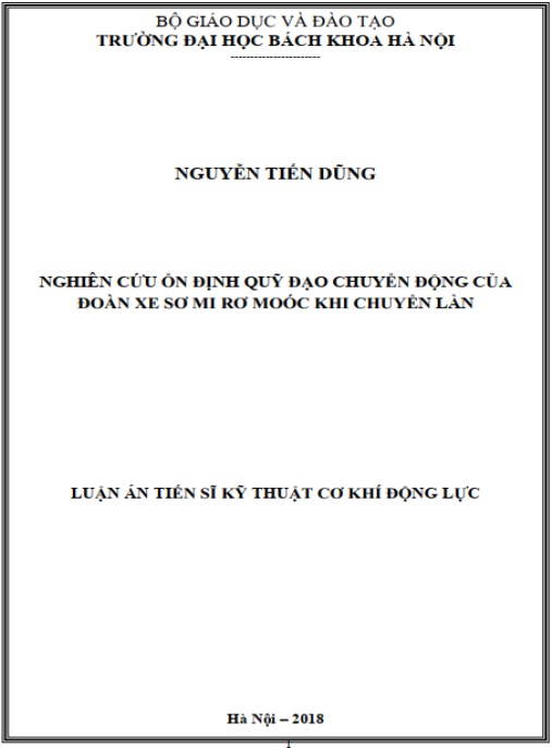 Luận án Nghiên cứu ổn định quỹ đạo chuyển động của đoàn xe sơ mi rơ moóc khi chuyển làn.