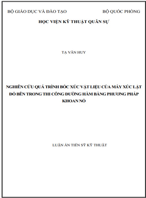 Luận án Nghiên cứu quá trình bốc xúc vật liệu của máy xúc lật trong thi công đường hầm bằng phương pháp khoan nổ