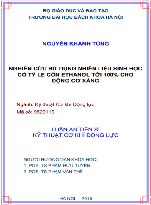 Luận án Nghiên cứu sử dụng nhiên liệu sinh học có tỷ lệ cồn ethanol tới 100% cho động cơ xăng