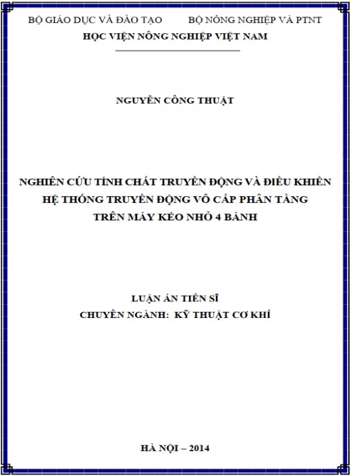 Luận án Nghiên cứu tính chất truyền động và điều khiển hệ thống truyền động vô cấp phân tầng trên máy kéo nhỏ 4 bánh