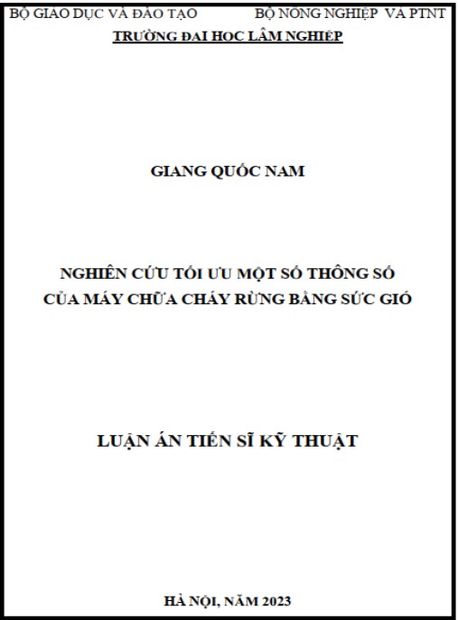 Luận án Nghiên cứu tối ưu một số thông số của máy chữa cháy rừng bằng sức gió