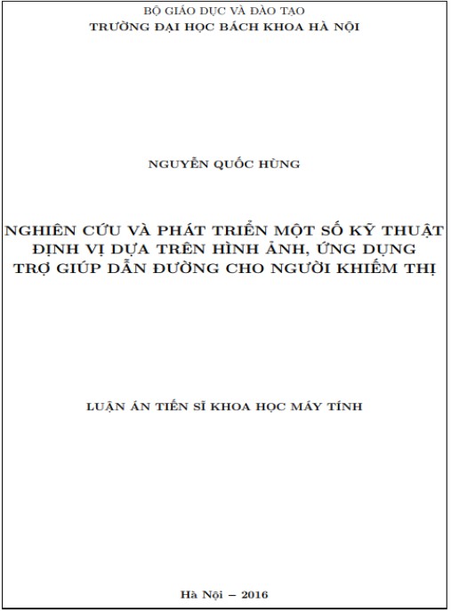 Luận án Nghiên cứu và phát triển một số kỹ thuật định vị dựa trên hình ảnh, ứng dụng trợ giúp dẫn đường cho người khiếm thị