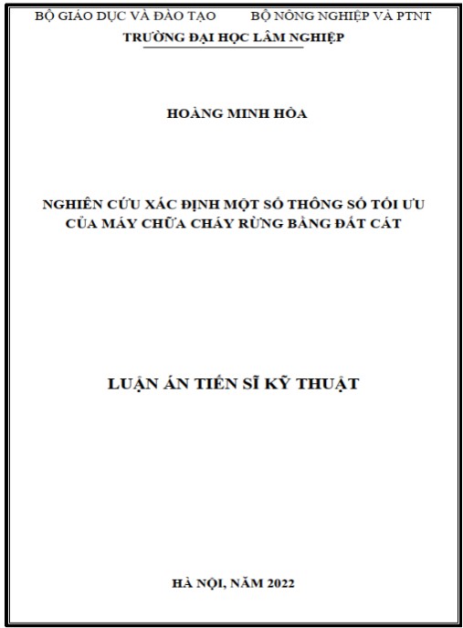 Luận án Nghiên cứu xác định một số thông số tối ưu của máy chữa cháy rừng bằng đất cát
