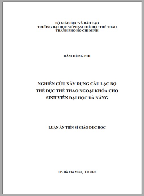 Luận án Nghiên cứu xây dựng Câu lạc bộ Thể dục Thể thao Ngoại khóa cho sinh viên Đại học Đà Nẵng