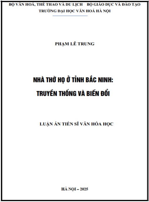 Luận án Nhà thờ họ ở Bắc Ninh – truyền thống và biến đổi.